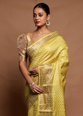 Yellow Dupion Silk Saree With Blouse Piece