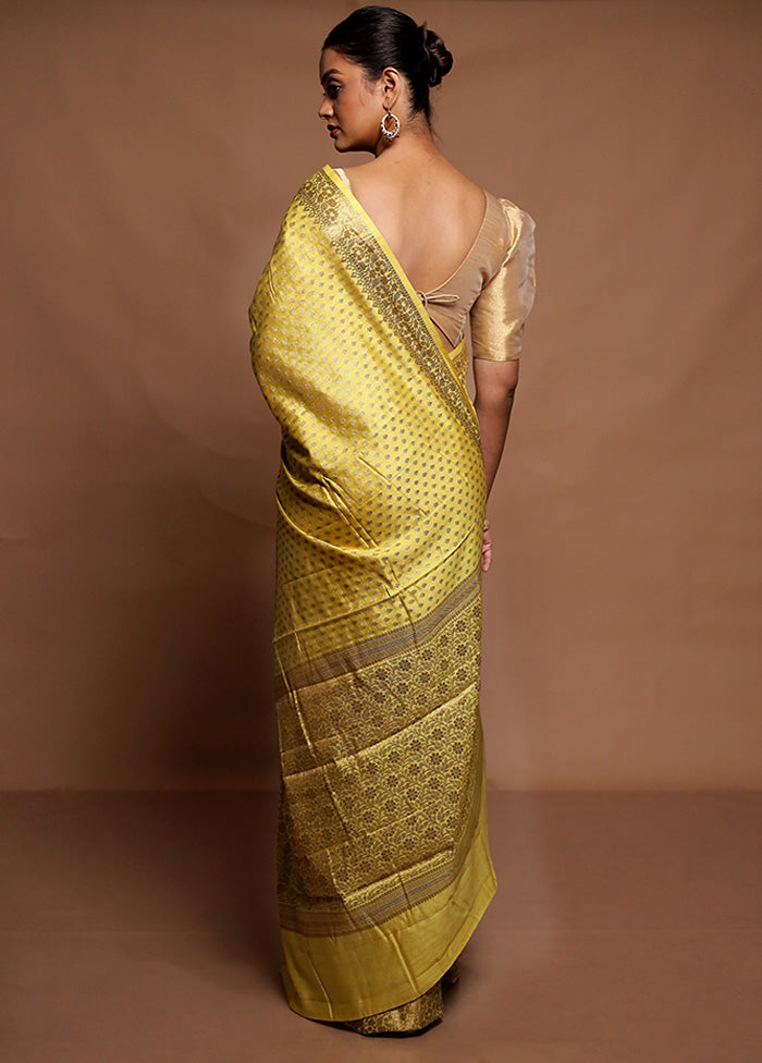 Yellow Dupion Silk Saree With Blouse Piece