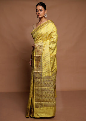 Yellow Dupion Silk Saree With Blouse Piece