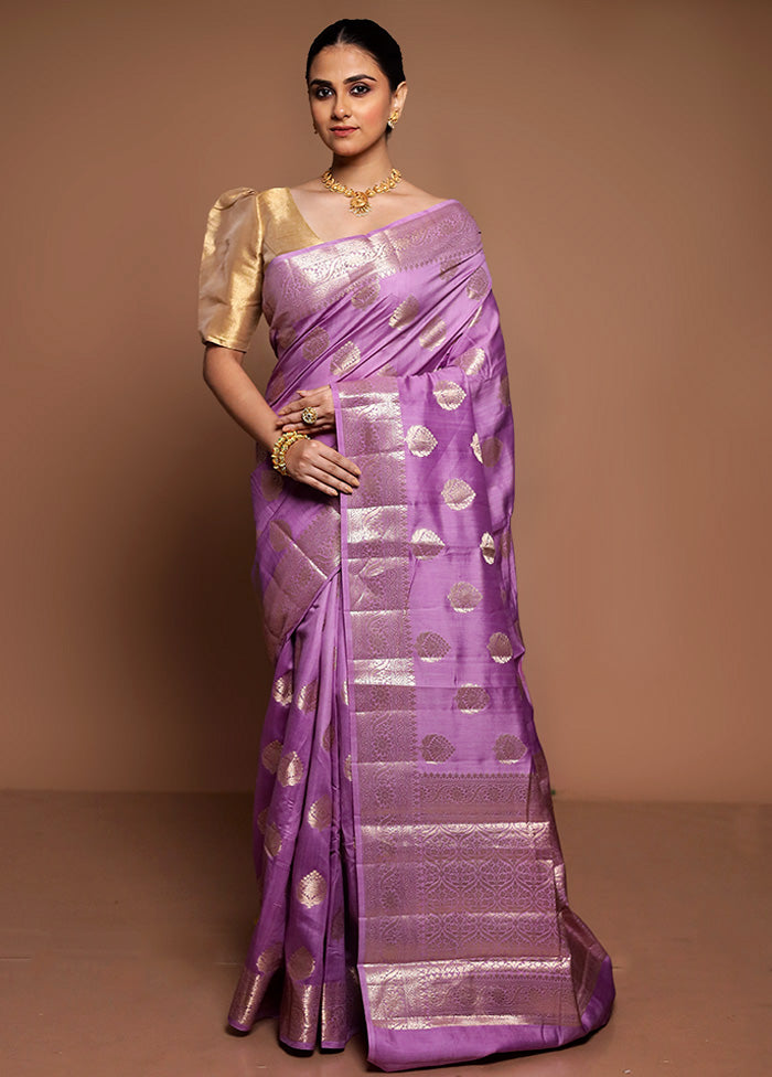 Purple Handloom Dupion Pure Silk Saree With Blouse Piece