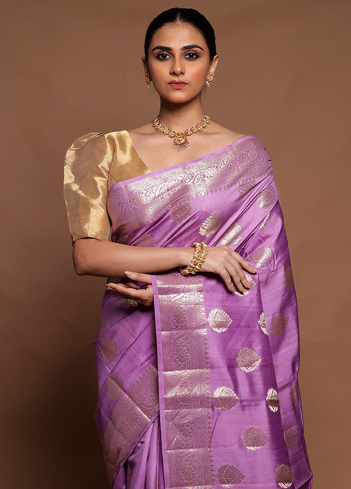 Purple Handloom Dupion Pure Silk Saree With Blouse Piece