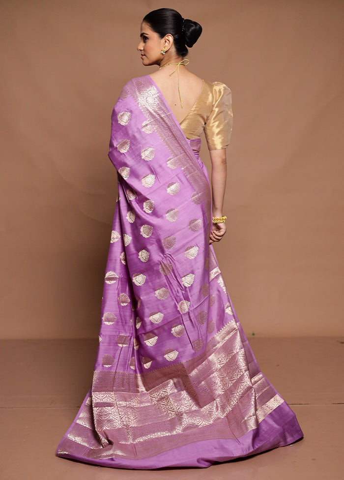 Purple Handloom Dupion Pure Silk Saree With Blouse Piece