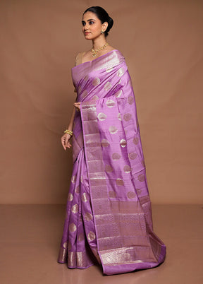 Purple Handloom Dupion Pure Silk Saree With Blouse Piece