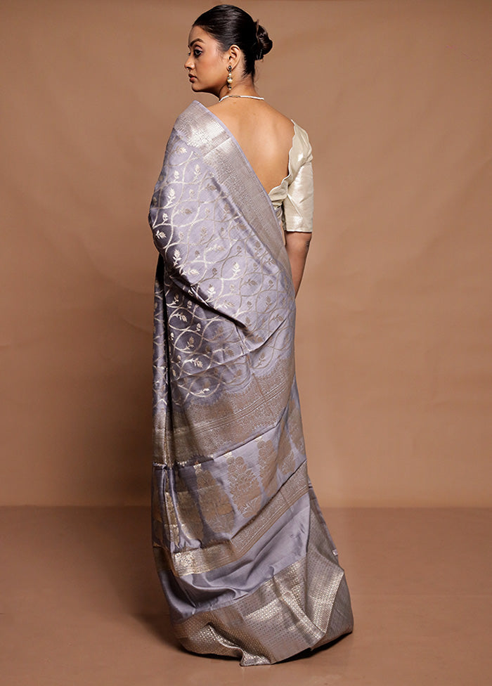 Grey Handloom Dupion Pure Silk Saree With Blouse Piece