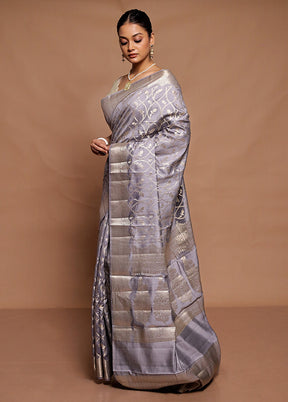 Grey Handloom Dupion Pure Silk Saree With Blouse Piece