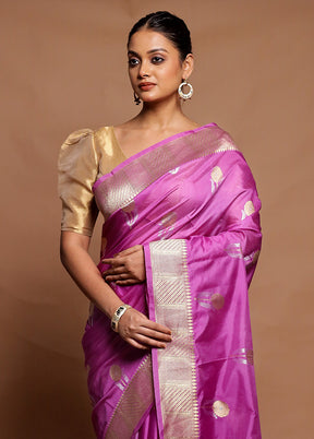 Purple Dupion Silk Saree With Blouse Piece