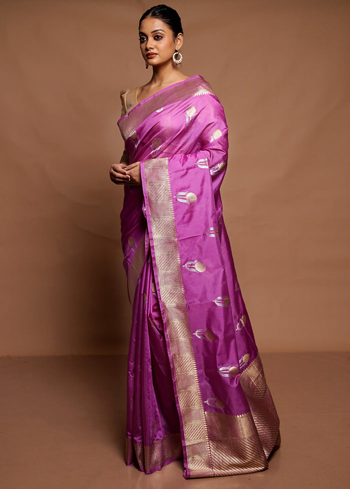 Purple Dupion Silk Saree With Blouse Piece