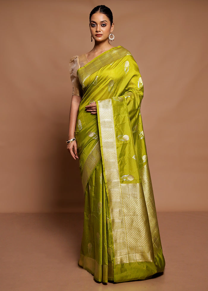 Green Dupion Silk Saree With Blouse Piece