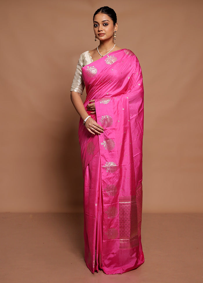 Pink Dupion Silk Saree With Blouse Piece