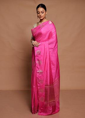 Pink Dupion Silk Saree With Blouse Piece