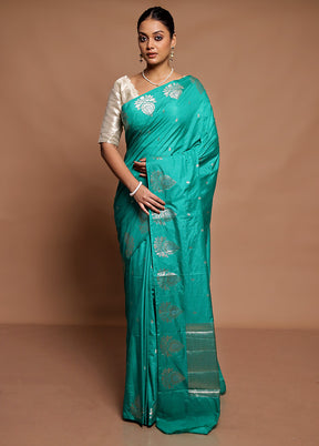 Green Dupion Silk Saree With Blouse Piece