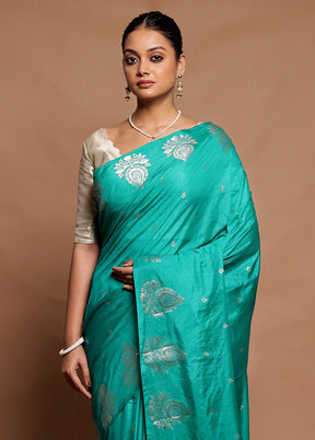 Green Dupion Silk Saree With Blouse Piece