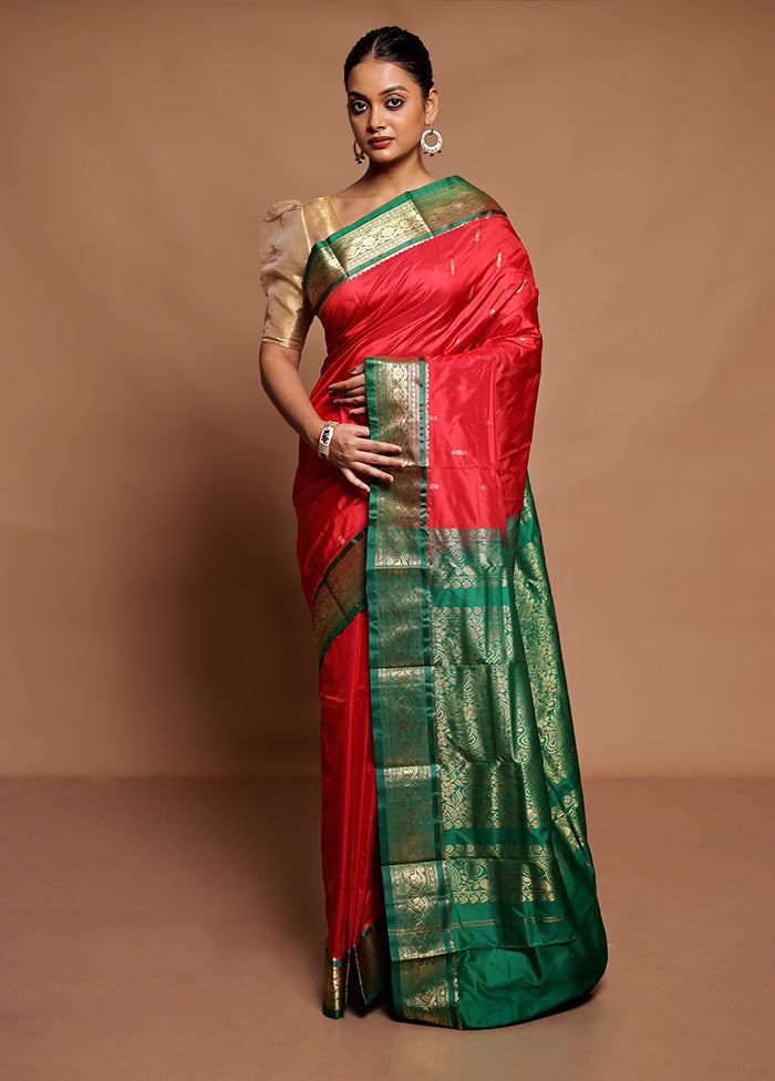 Red Handloom Kanjivaram Pure Silk Saree With Blouse Piece