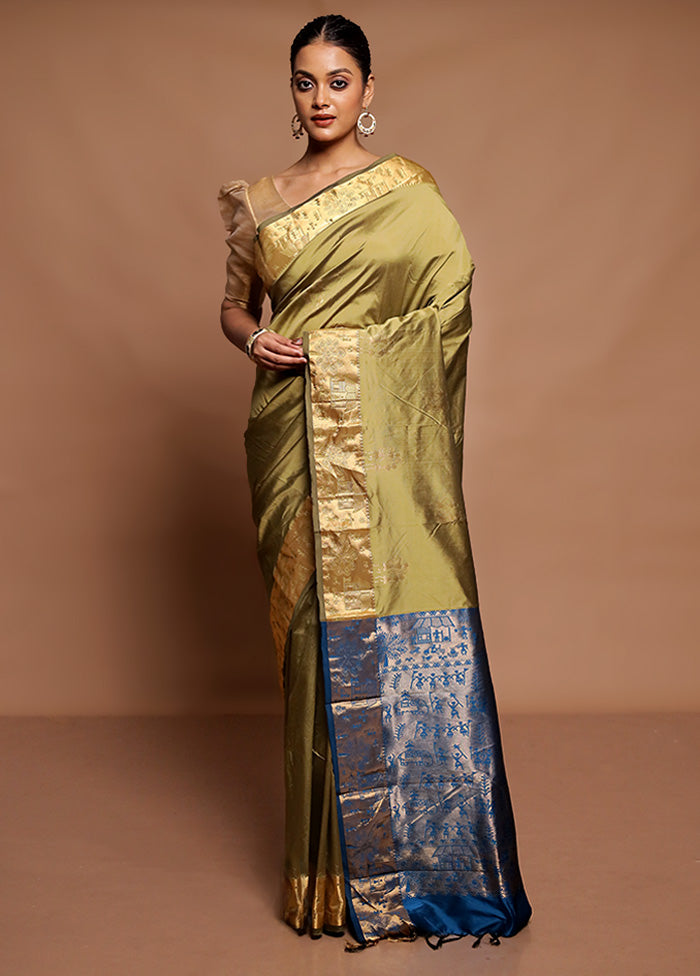 Green Kanjivaram Silk Saree With Blouse Piece