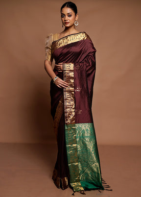 Maroon Kanjivaram Silk Saree With Blouse Piece