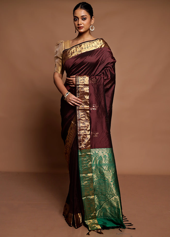 Maroon Kanjivaram Silk Saree With Blouse Piece