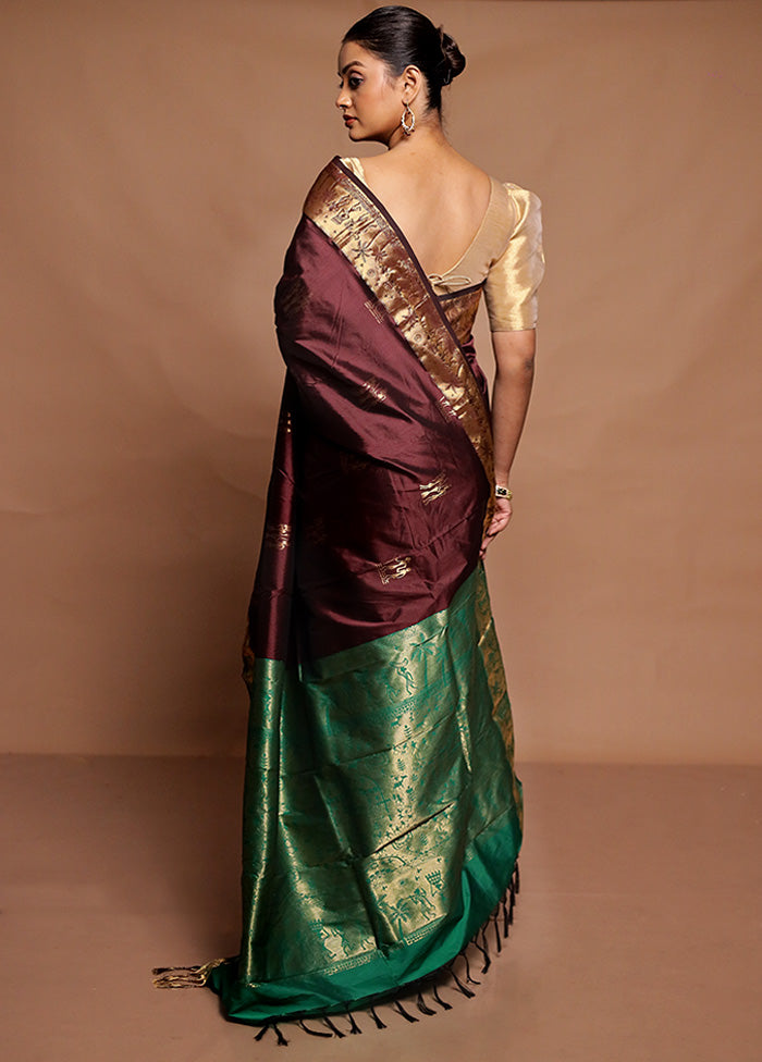 Maroon Kanjivaram Silk Saree With Blouse Piece