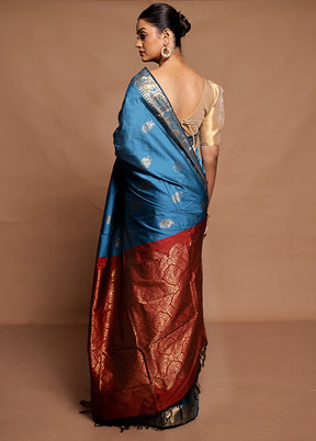 Blue Kanjivaram Silk Saree With Blouse Piece