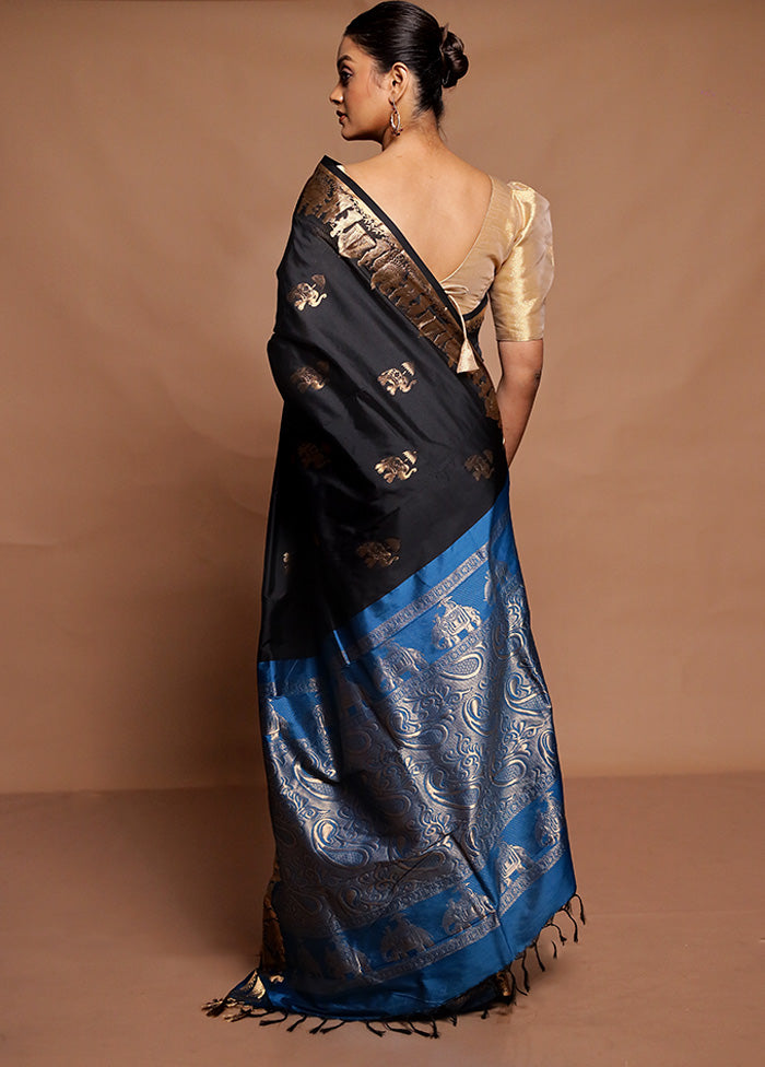 Black Kanjivaram Silk Saree With Blouse Piece