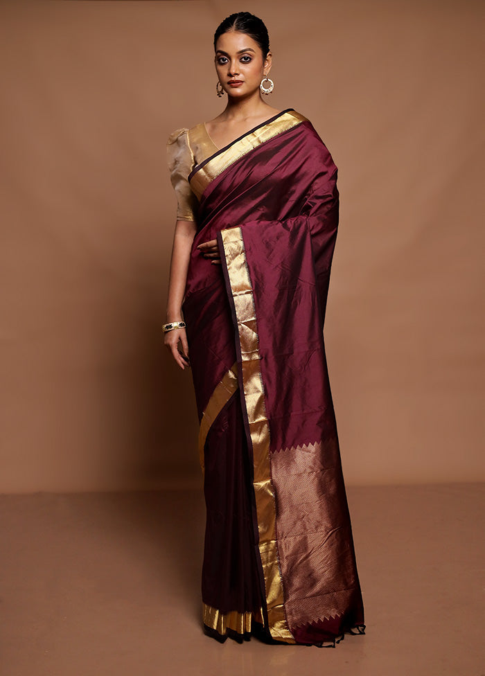 Purple Kanjivaram Silk Saree With Blouse Piece