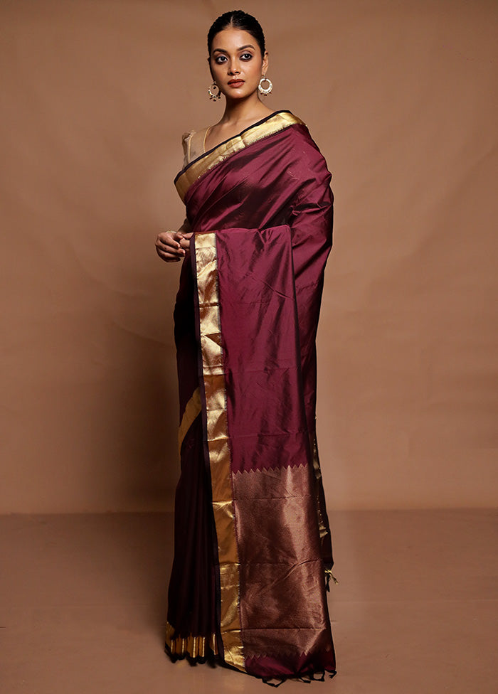 Purple Kanjivaram Silk Saree With Blouse Piece