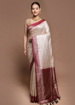 White Dupion Silk Saree With Blouse Piece