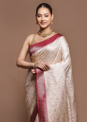 White Dupion Silk Saree With Blouse Piece