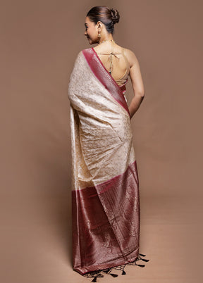 White Dupion Silk Saree With Blouse Piece