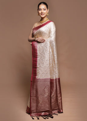 White Dupion Silk Saree With Blouse Piece