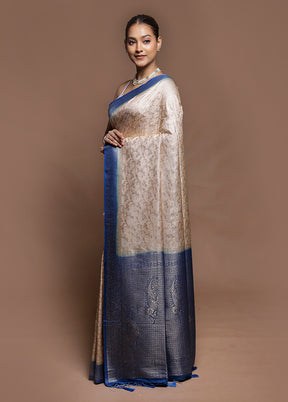 White Dupion Silk Saree With Blouse Piece