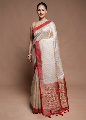 White Dupion Silk Saree With Blouse Piece