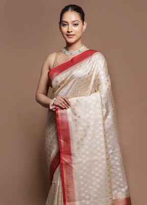 White Dupion Silk Saree With Blouse Piece