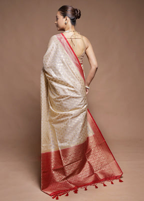 White Dupion Silk Saree With Blouse Piece