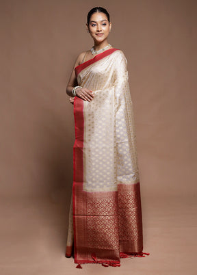 White Dupion Silk Saree With Blouse Piece