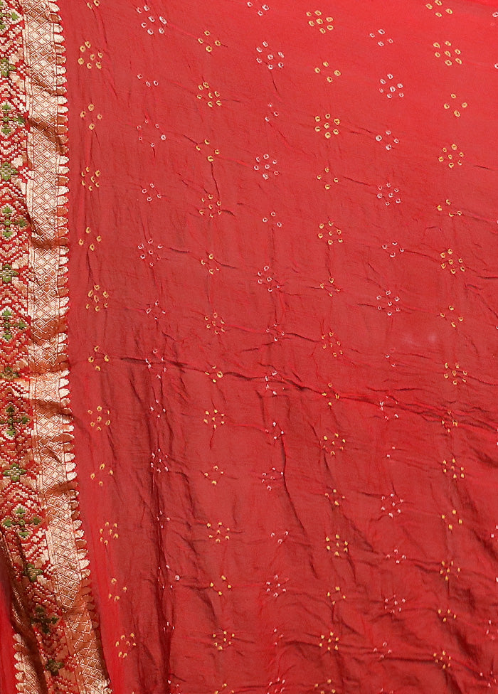 Red Pure Handloom Bandhej Saree With Blouse Piece