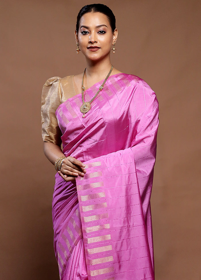 Pink Dupion Silk Saree With Blouse Piece