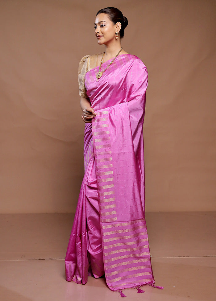 Pink Dupion Silk Saree With Blouse Piece