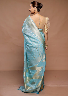 Blue Dupion Silk Saree With Blouse Piece