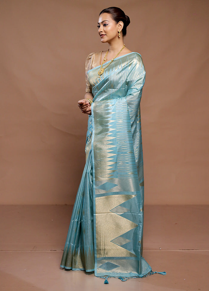 Blue Dupion Silk Saree With Blouse Piece