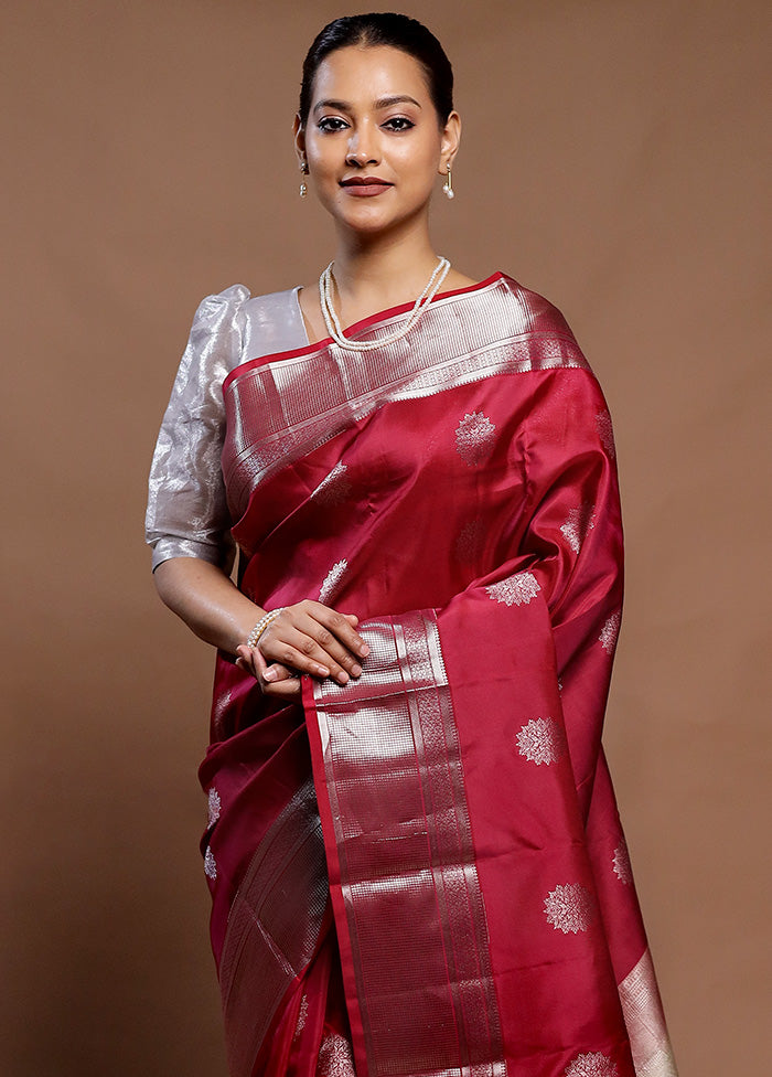 Pink Handloom Kanjivaram Pure Silk Saree With Blouse Piece