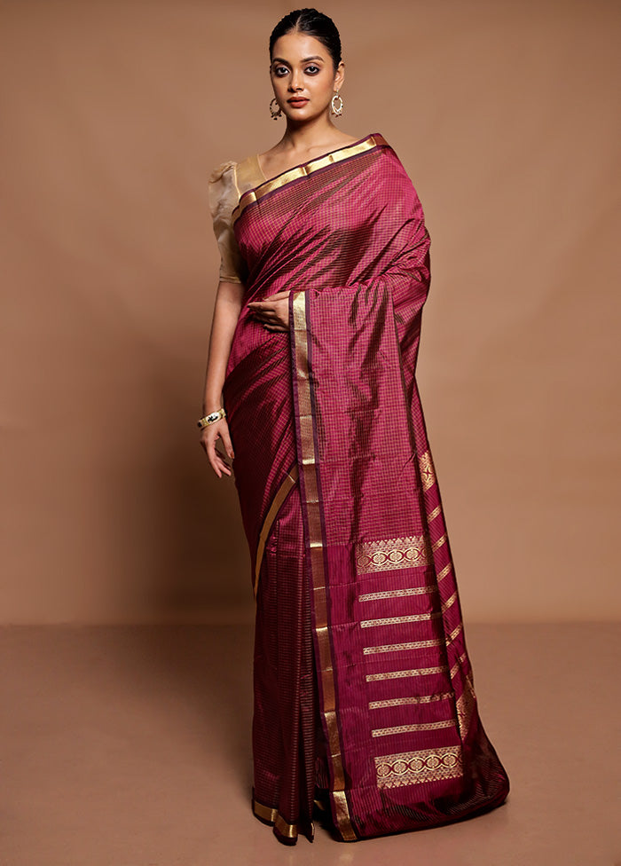 Purple Kanjivaram Silk Saree With Blouse Piece