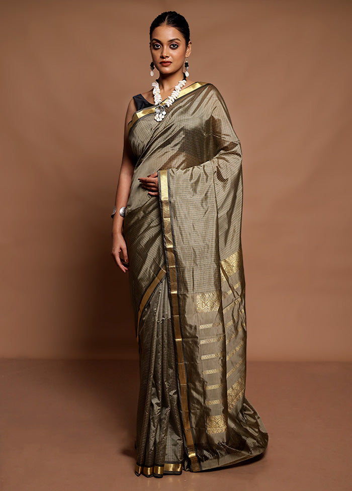 Grey Kanjivaram Silk Saree With Blouse Piece