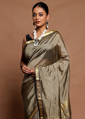 Grey Kanjivaram Silk Saree With Blouse Piece