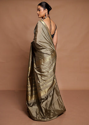 Grey Kanjivaram Silk Saree With Blouse Piece