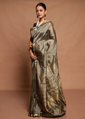 Grey Kanjivaram Silk Saree With Blouse Piece