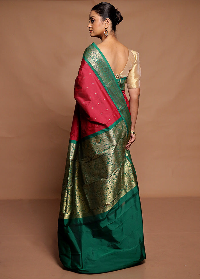 Magenta Kanjivaram Silk Saree With Blouse Piece