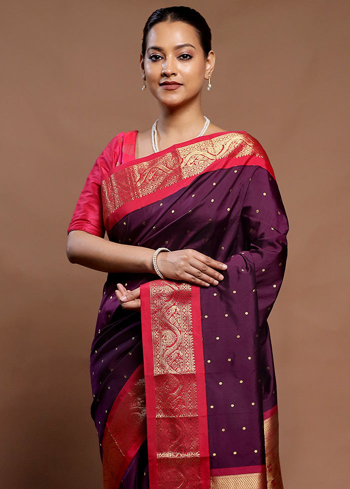 Purple Kanjivaram Silk Saree With Blouse Piece