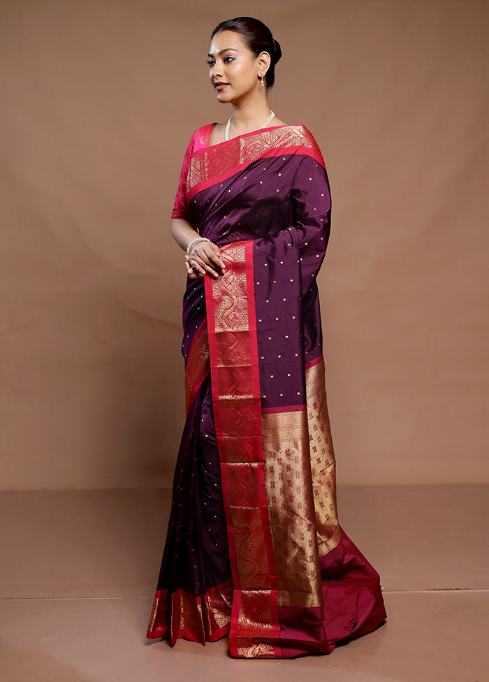 Purple Kanjivaram Silk Saree With Blouse Piece