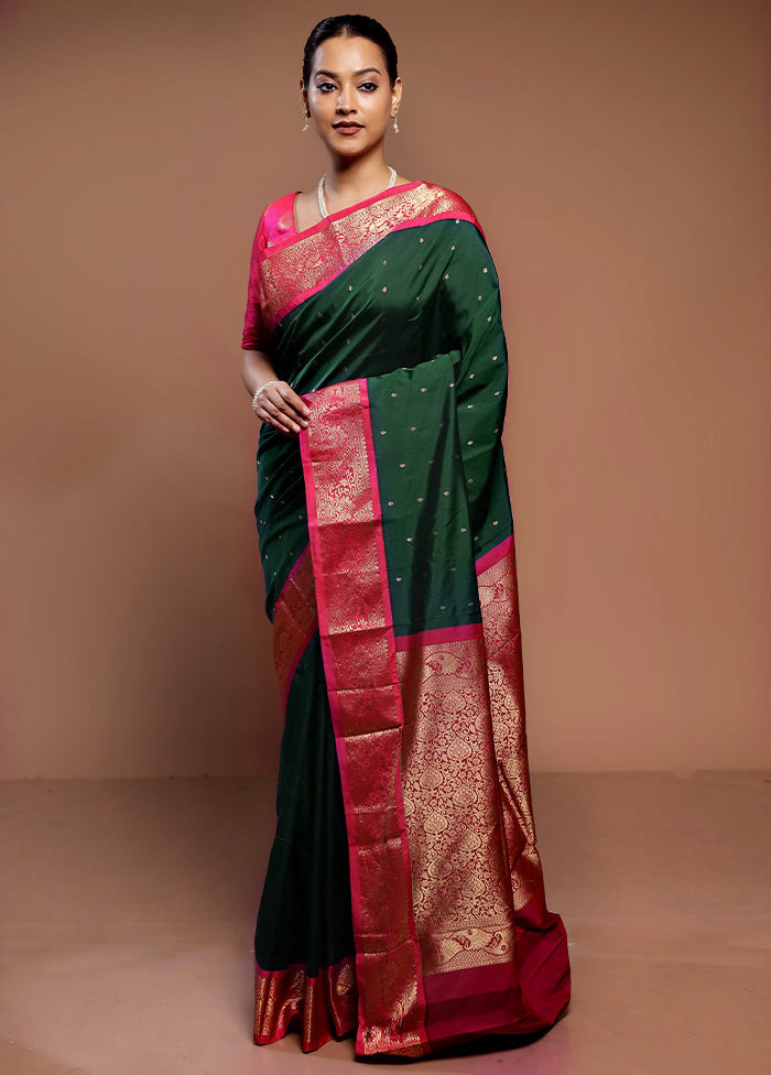 Green Kanjivaram Silk Saree With Blouse Piece