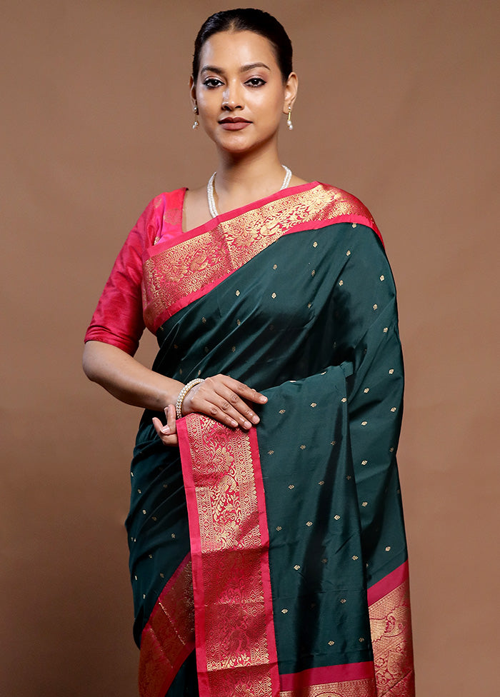 Green Kanjivaram Silk Saree With Blouse Piece